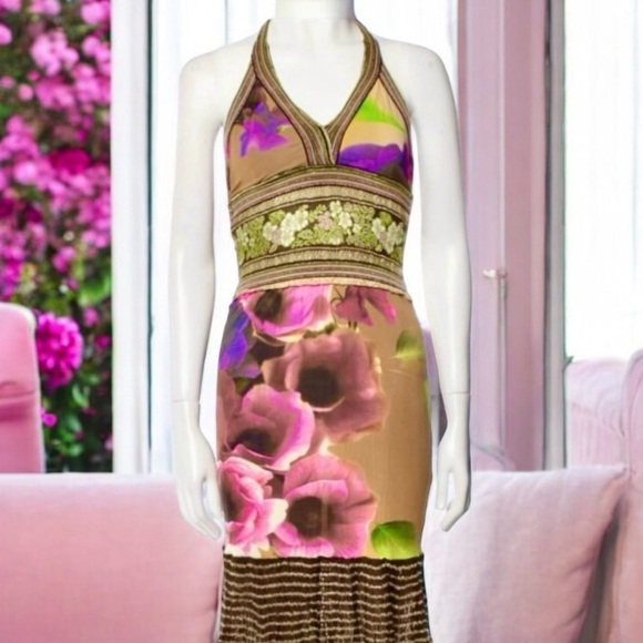 Class Roberto Cavalli Multicolor Floral Halter Dress XXS - Picture 10 of 11
